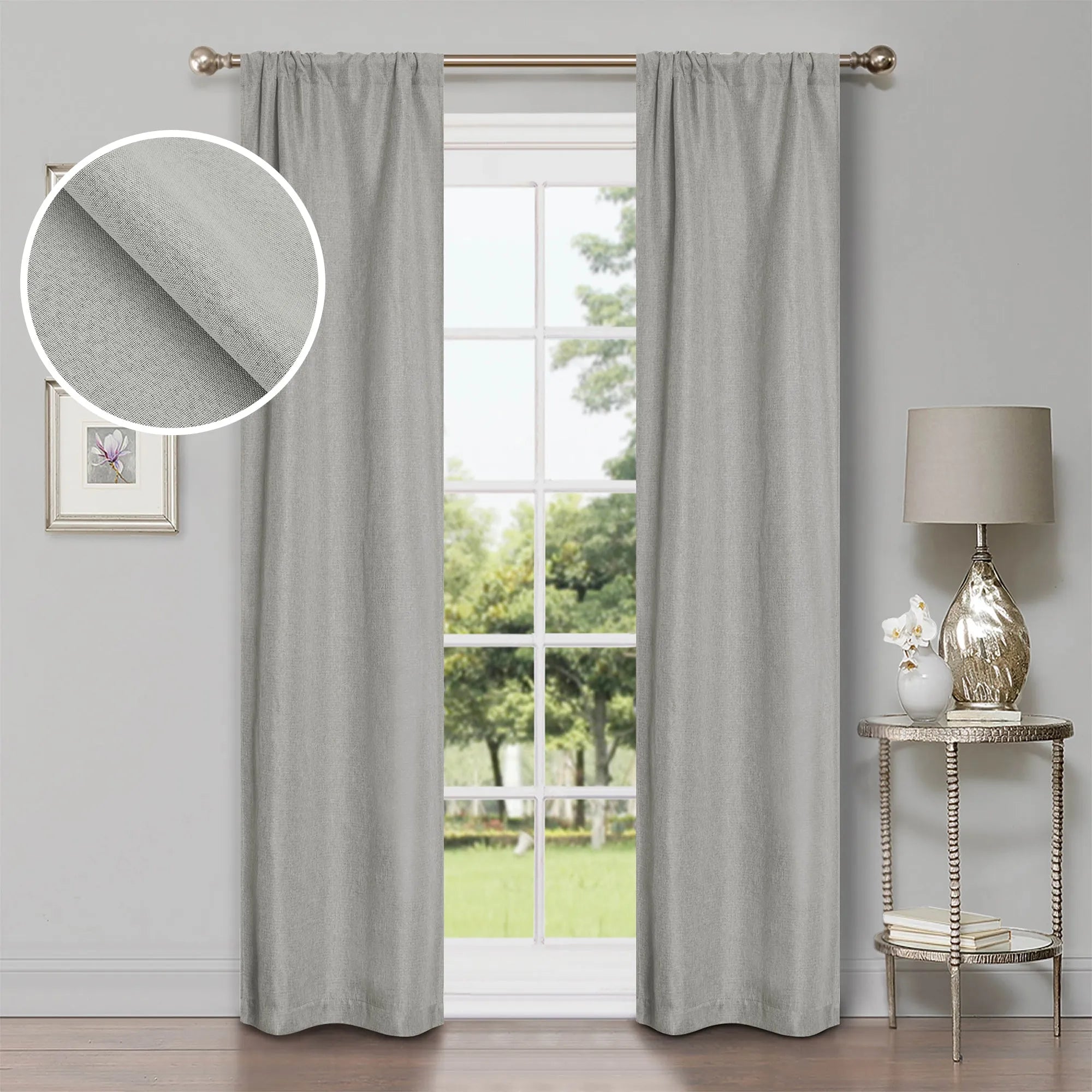 Linen Washable Room Darkening Blackout Curtains, Set of 2