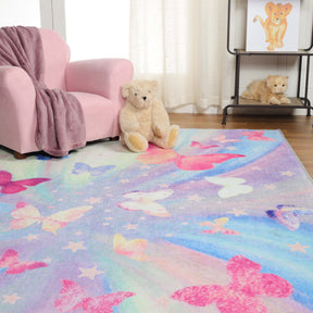 Butterfly Non-Slip Kids Playroom Nursery Washable Indoor Area Rug