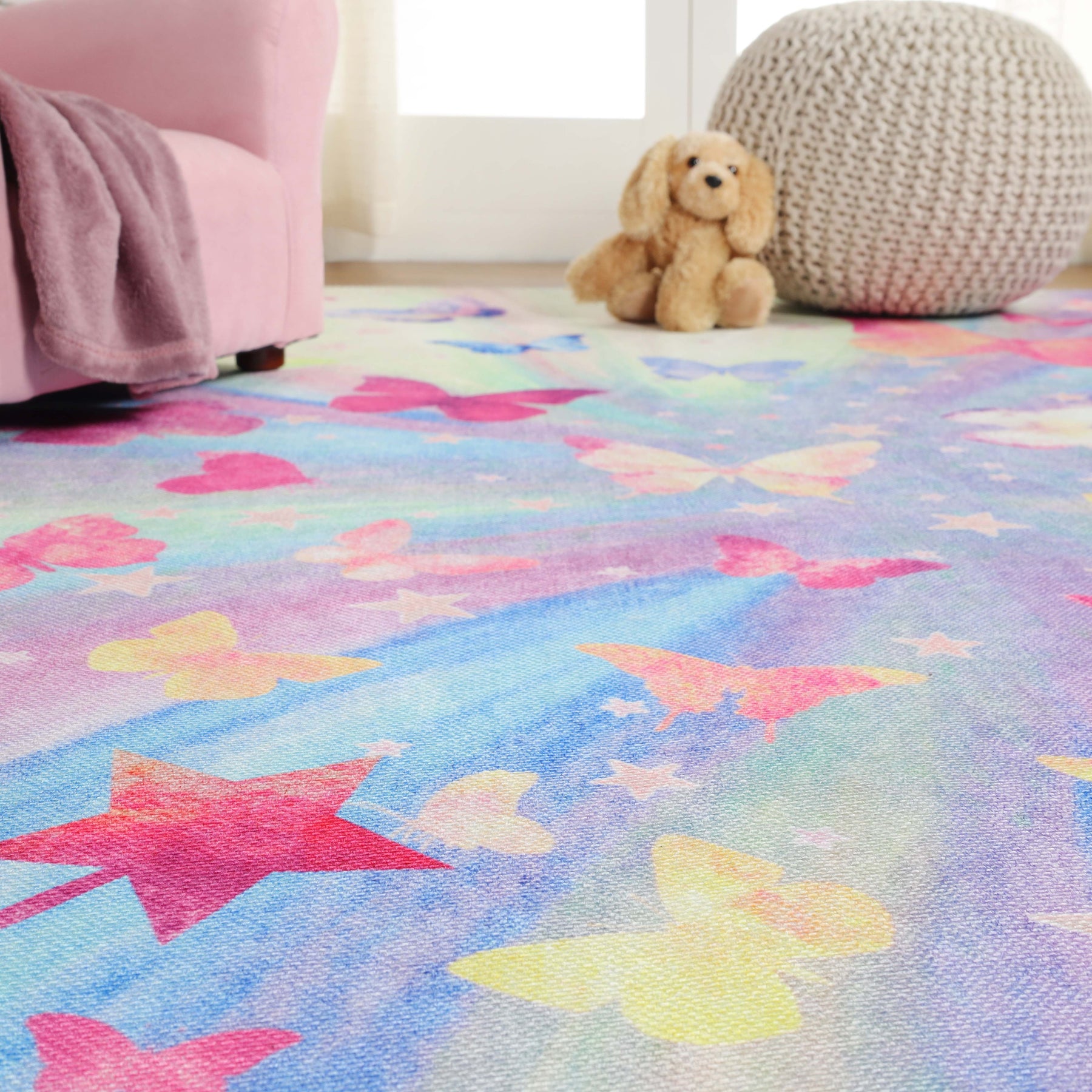 Butterfly Non-Slip Kids Playroom Nursery Washable Indoor Area Rug