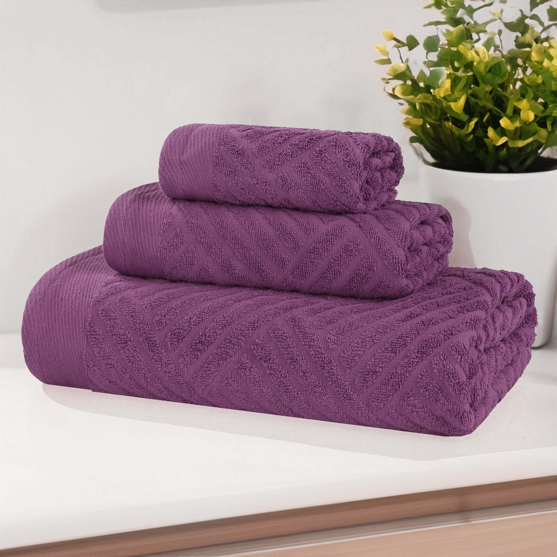 Basketweave Egyptian Cotton Jacquard 3 Piece Assorted Towel Set - Towel Set by Superior - Superior 