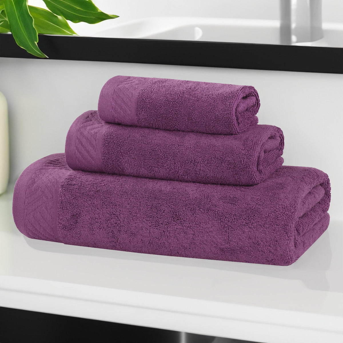 Basketweave Egyptian Cotton Solid 3 Piece Assorted Towel Set - Towel Set by Superior - Superior 