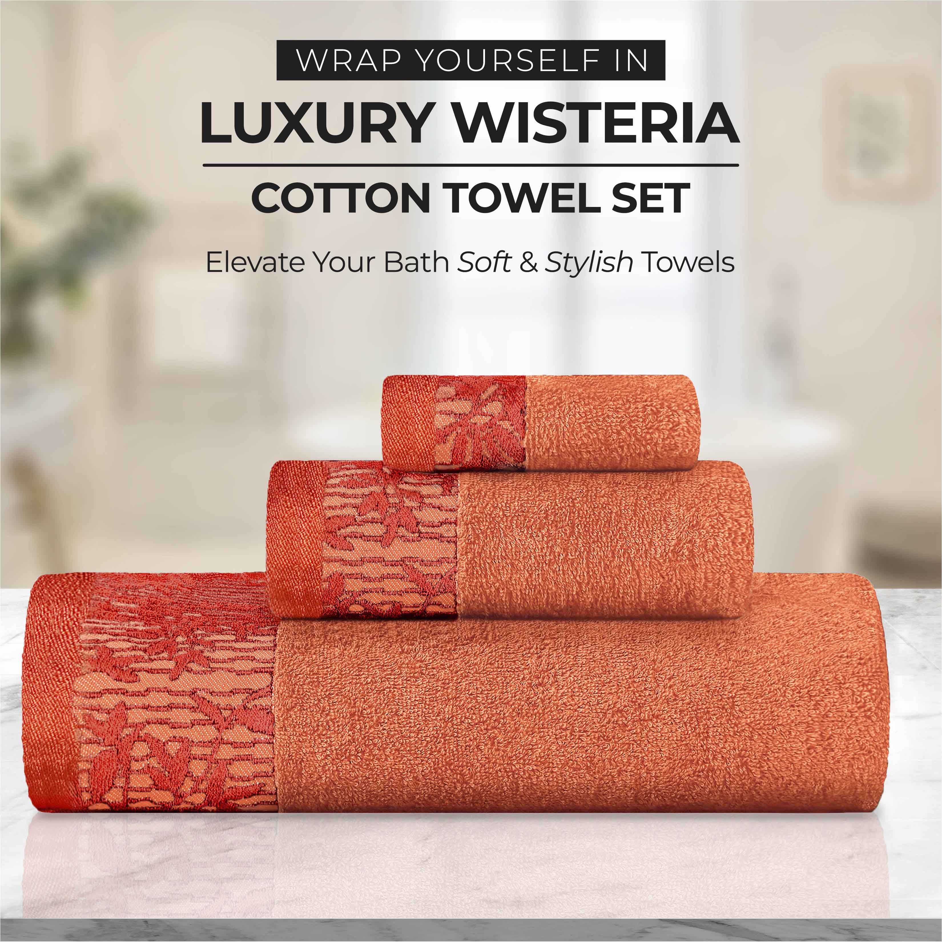 Wisteria Cotton Medium Weight Floral Jacquard Border 6 Piece Towel Set - Towel Set by Superior