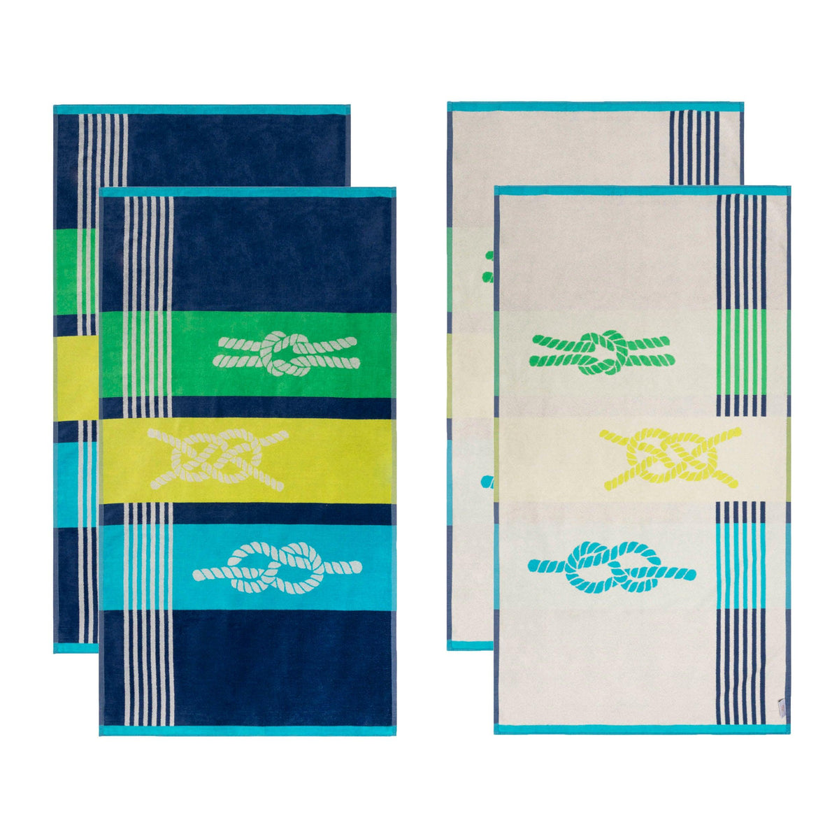 Marine Knots Oversized 4 Piece Beach Towel Set - Blue