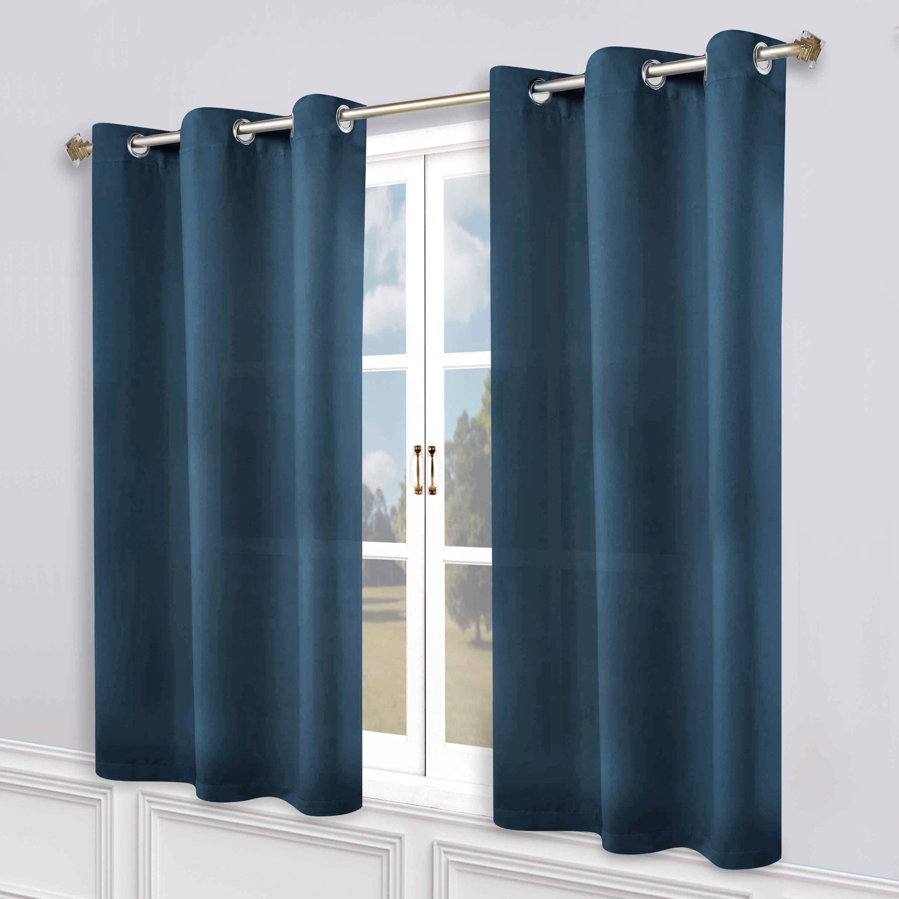 Classic Modern Solid Room Darkening Blackout Curtain Panels, Set of 2