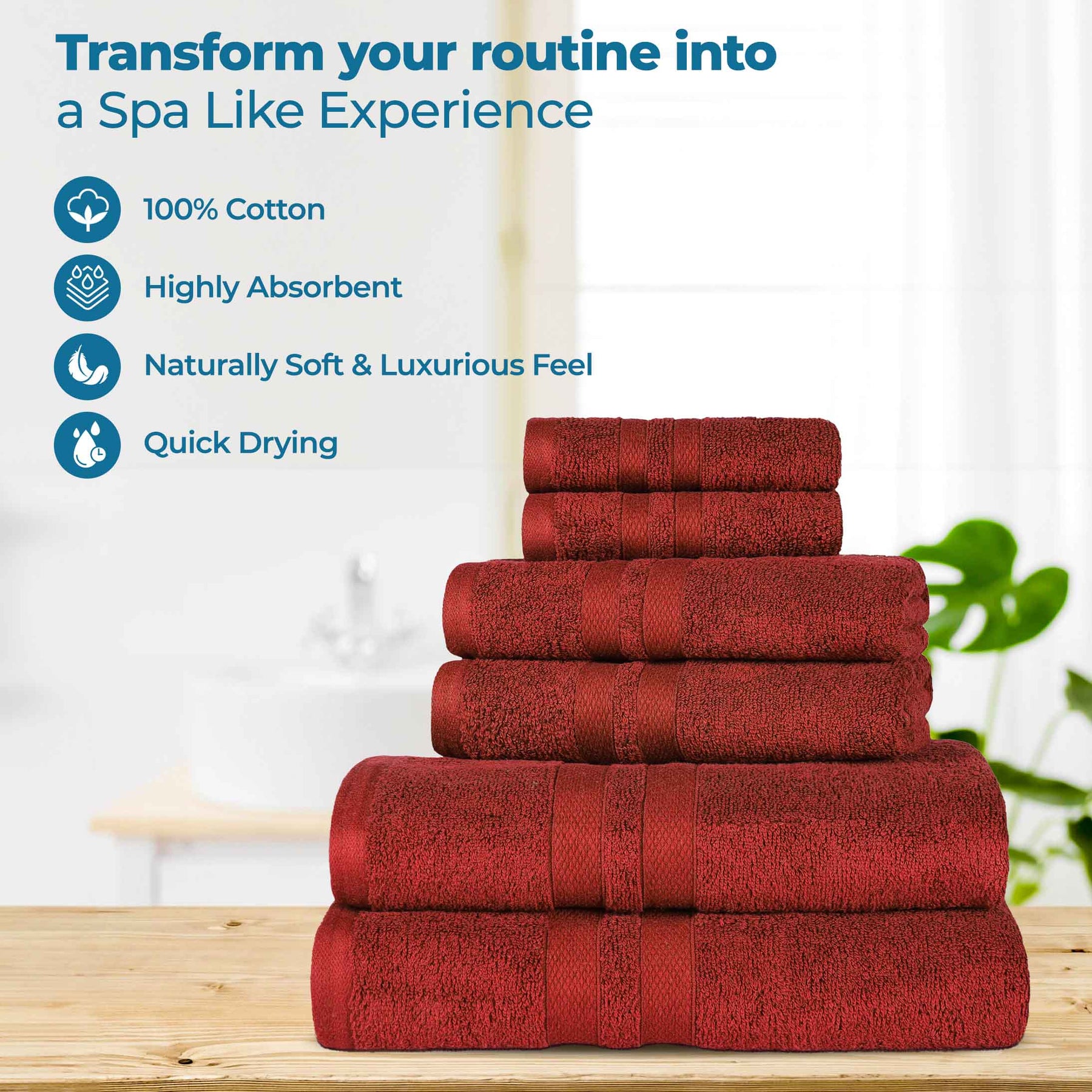 Ultra Soft Cotton Absorbent Solid Assorted 6 Piece Towel Set