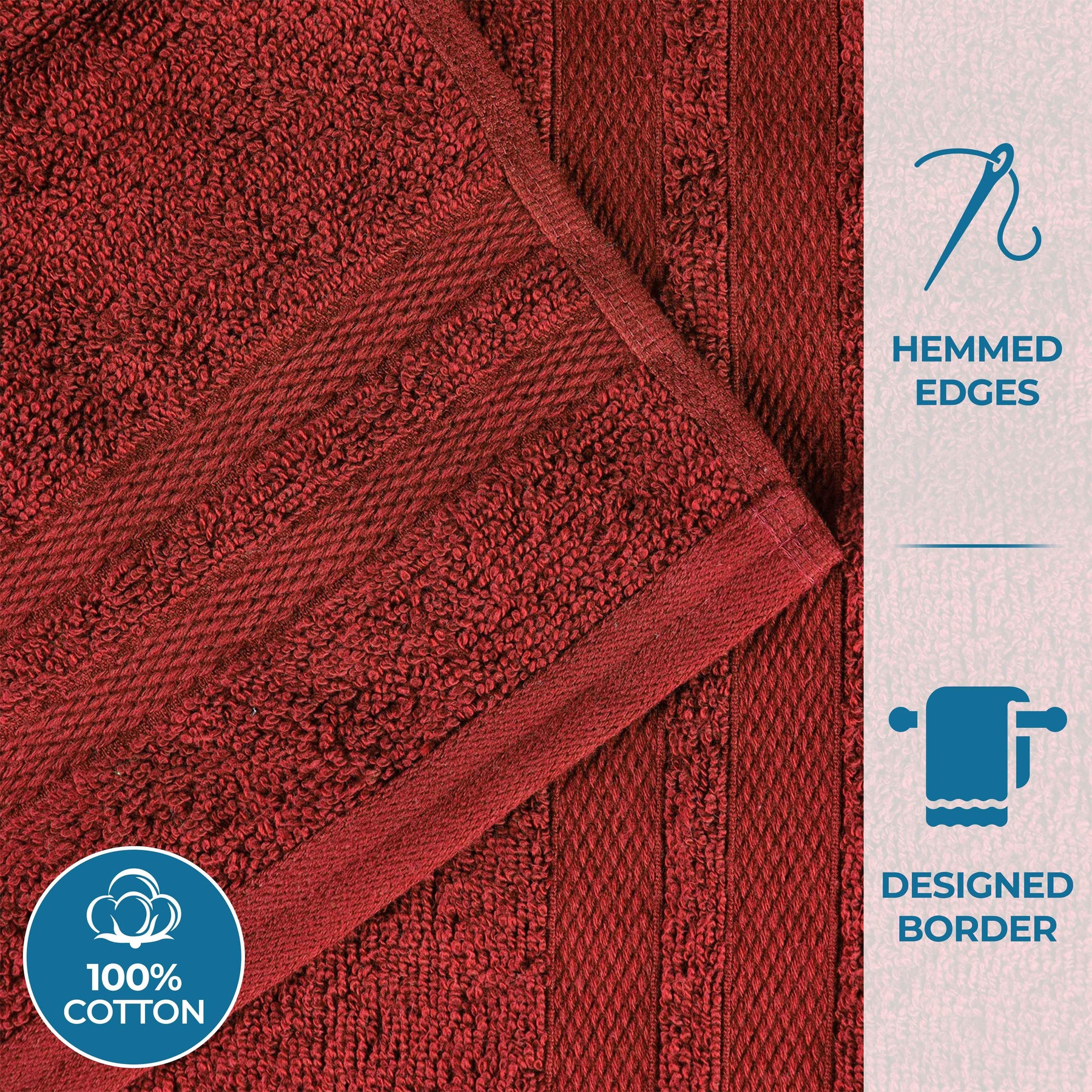 Ultra-Soft Cotton Absorbent Quick-Drying 12 Piece Assorted Towel Set - Maroon