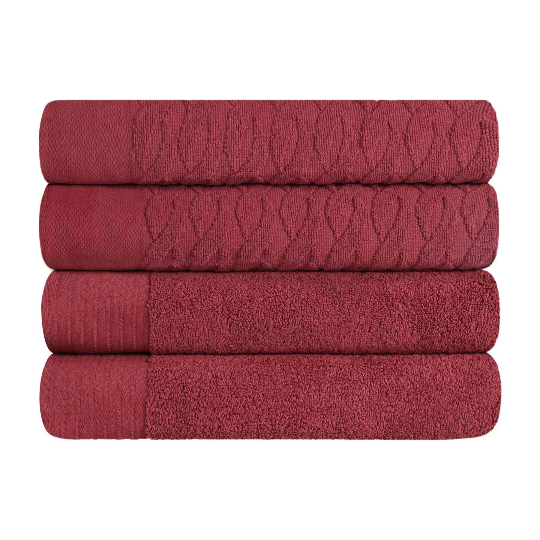 Turkish Cotton Jacquard Herringbone and Solid 4 Piece Bath Towel Set