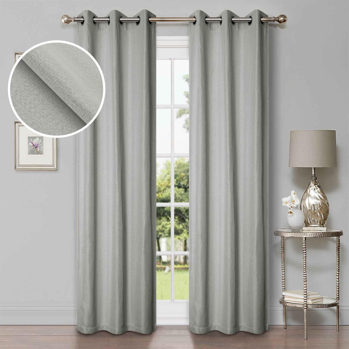 Linen Pattern Washable Room Darkening Blackout Curtains, Set of 2 - Marshmallow