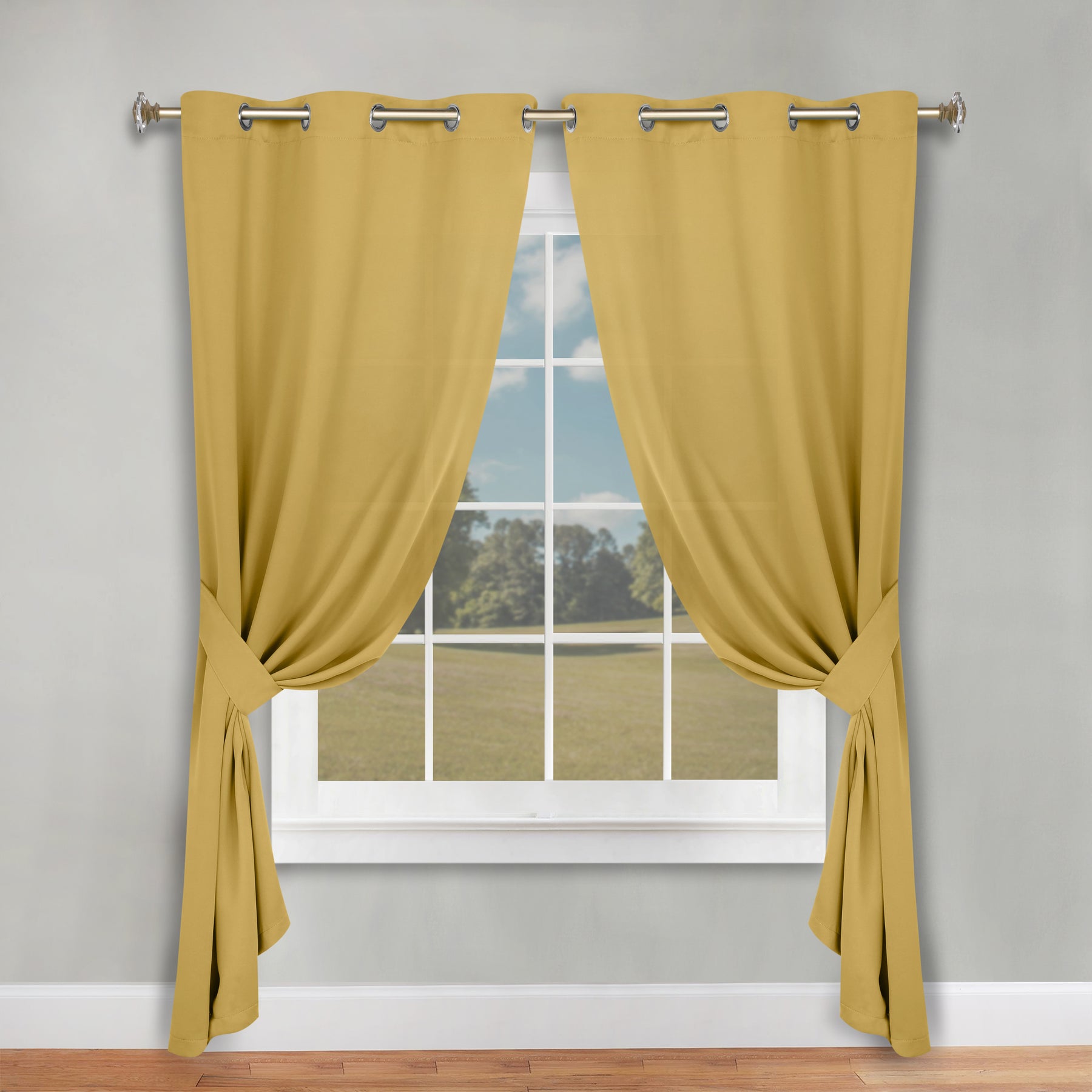 Classic Modern Solid Room Darkening Blackout Curtain Panels, Set of 2 - MasturdYellow