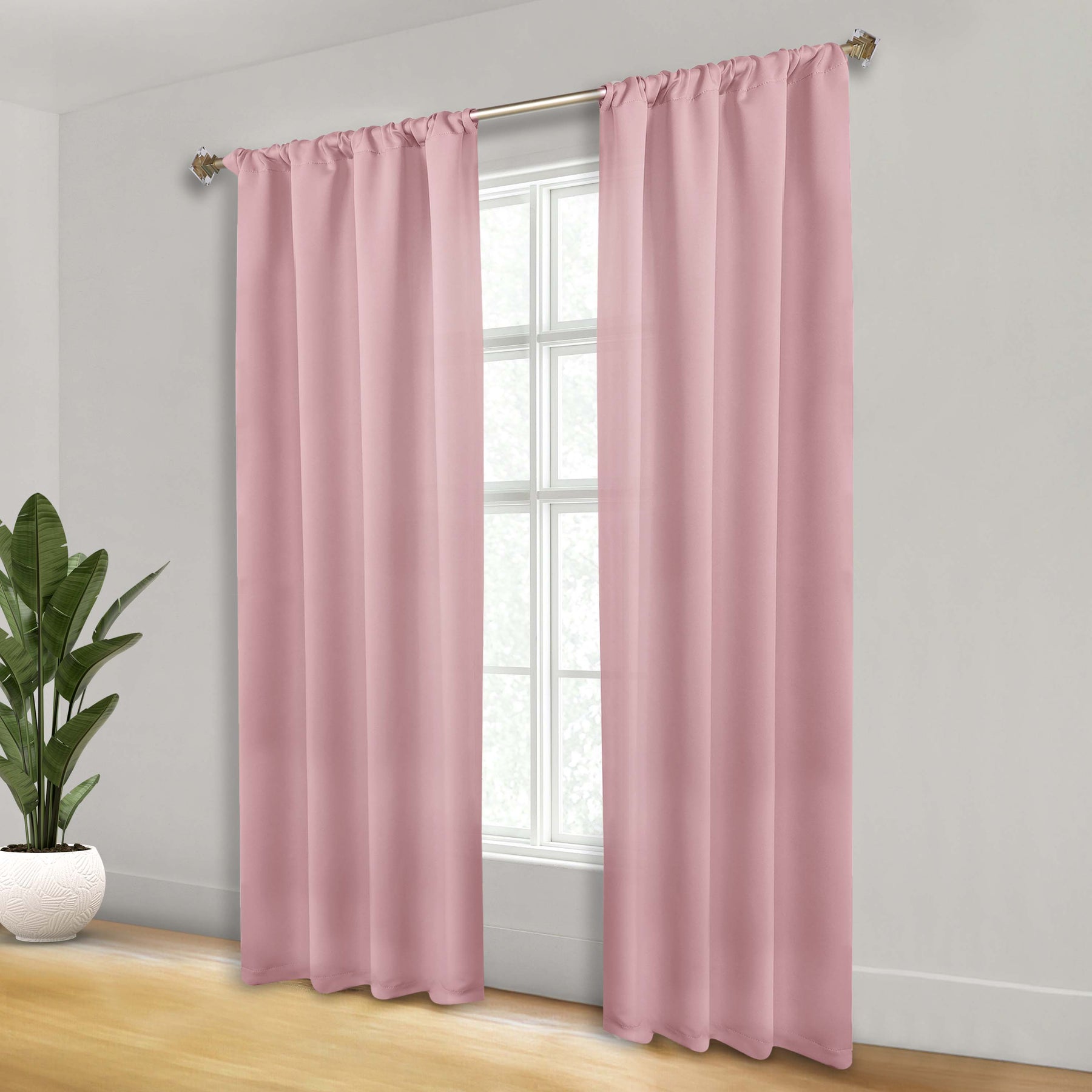 Solid Room Darkening Rod Pocket Blackout Curtain Panels, Set of 2 - MauveChalk