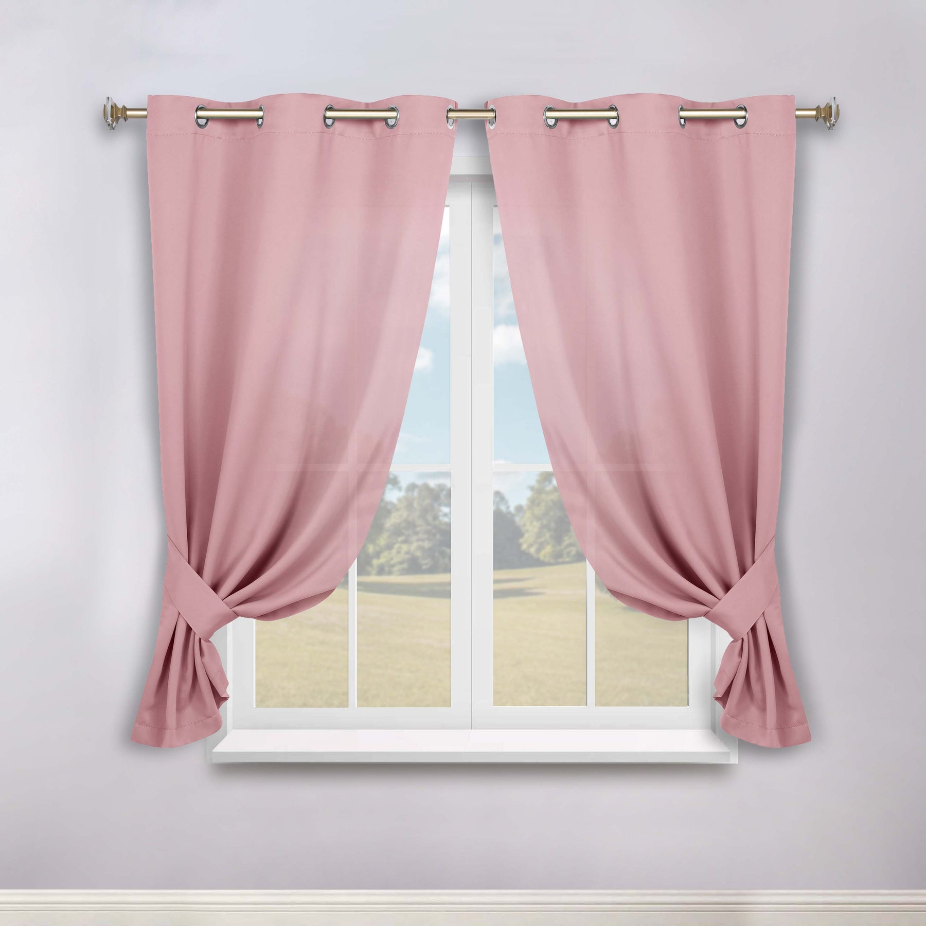 Classic Modern Solid Room Darkening Blackout Curtain Panels, Set of 2 - MauveChalk