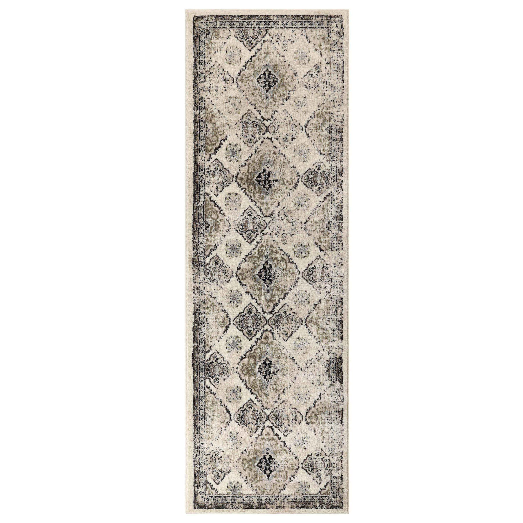 Mayfair Distressed Damask Indoor Area Rug or Runner Rug Or Door Mat - Ivory