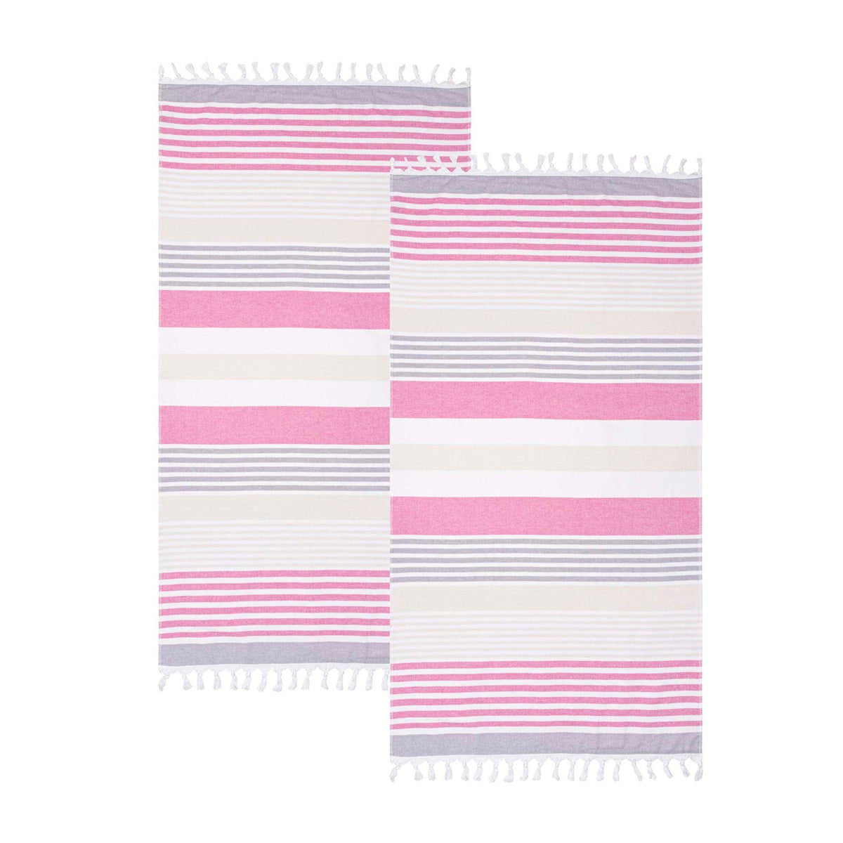 Meera Stripe Fouta 2 Piece Beach Towel Set with Tassels - Fuschia