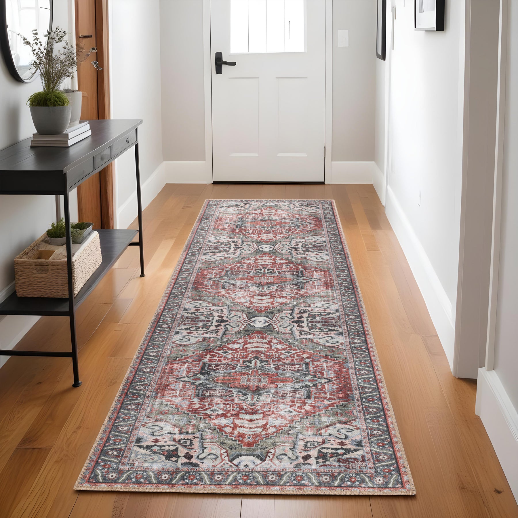 Mesa Rustic Medallion Border Indoor Area Rug or Runner Rug - Brown