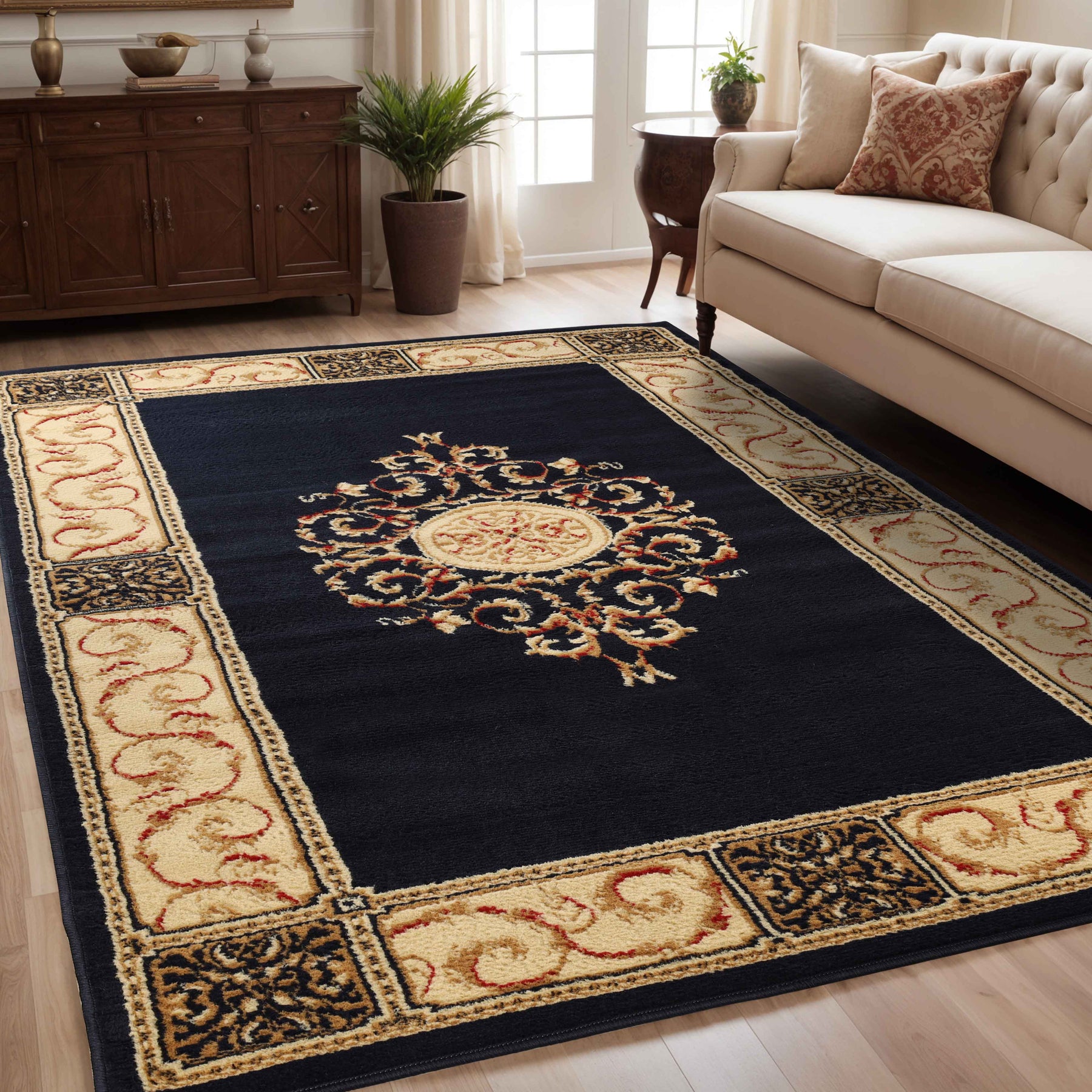 Oversized Medallion Modern Bohemian Indoor Area Rug or Runner Rug - MidnightBlue