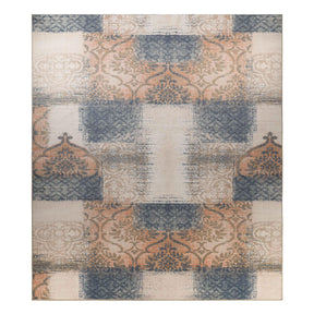 Bristol Distressed Abstract Damask Indoor Area Rug or Runner Rug - Midnight Navy-Salmon