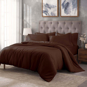 Egyptian Cotton 400 Thread Count Solid Luxury Duvet Cover Set - Mocha