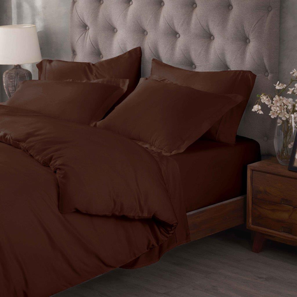 Egyptian Cotton 400 Thread Count Solid Luxury Duvet Cover Set - Mocha