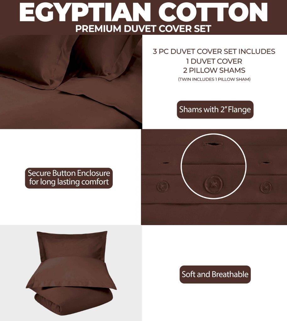 Egyptian Cotton 400 Thread Count Solid Luxury Duvet Cover Set - Mocha