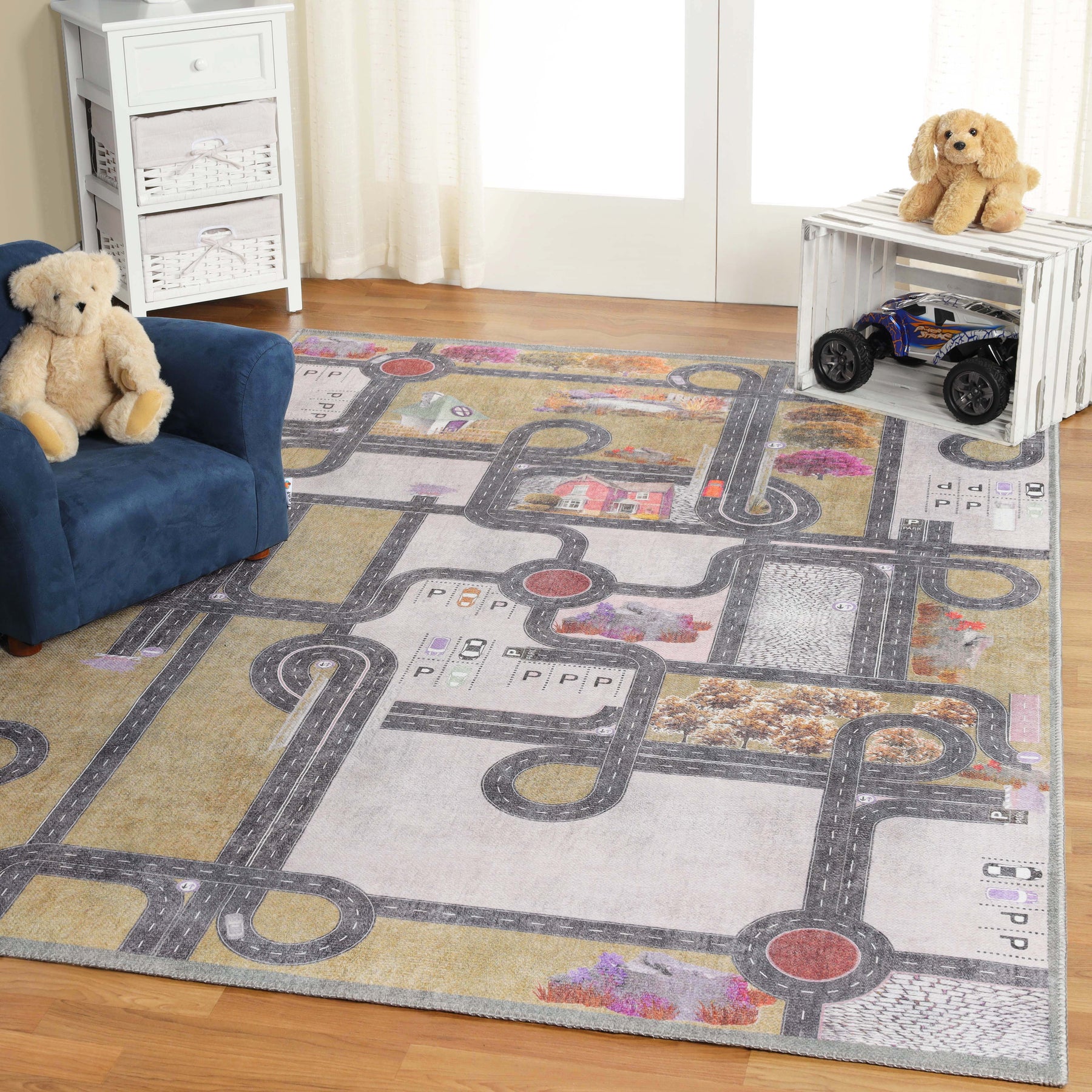 Country Road Non-Slip Kids Playroom Nursery Washable Indoor Area Rug