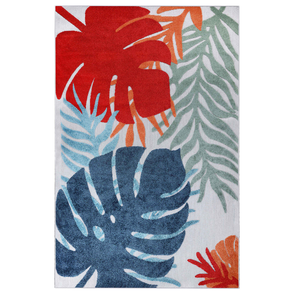 Waikiki Oversized Tropical Leaves Coastal Area Rug Indoor Outdoor Rugs - Multicolor