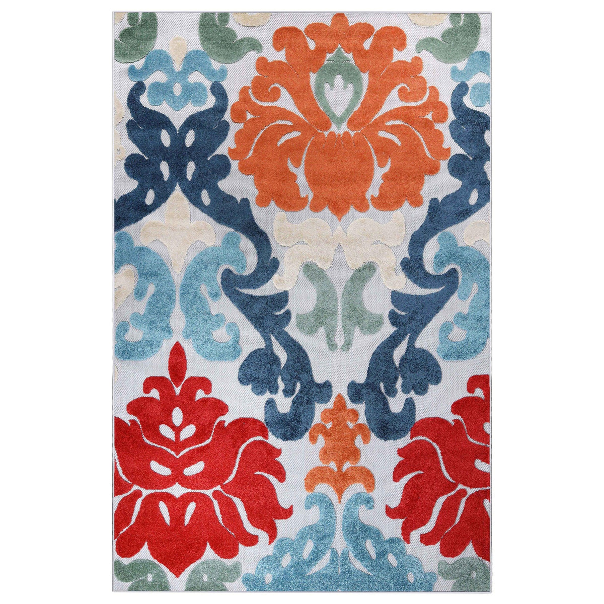 Lowell Traditional Damask Indoor Outdoor Area Rug - Multicolor