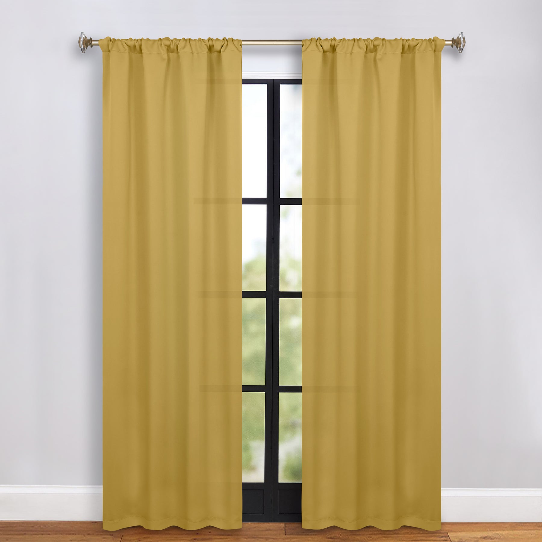 Solid Room Darkening Rod Pocket Blackout Curtain Panels, Set of 2 - MustardYellow