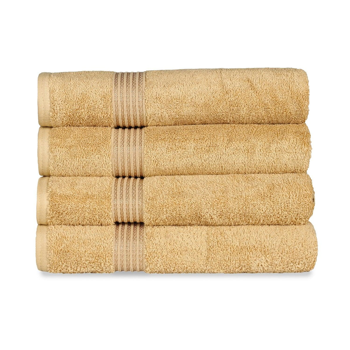 Egyptian Cotton Highly Absorbent Solid 4 Piece Bath Towel Set - Gold