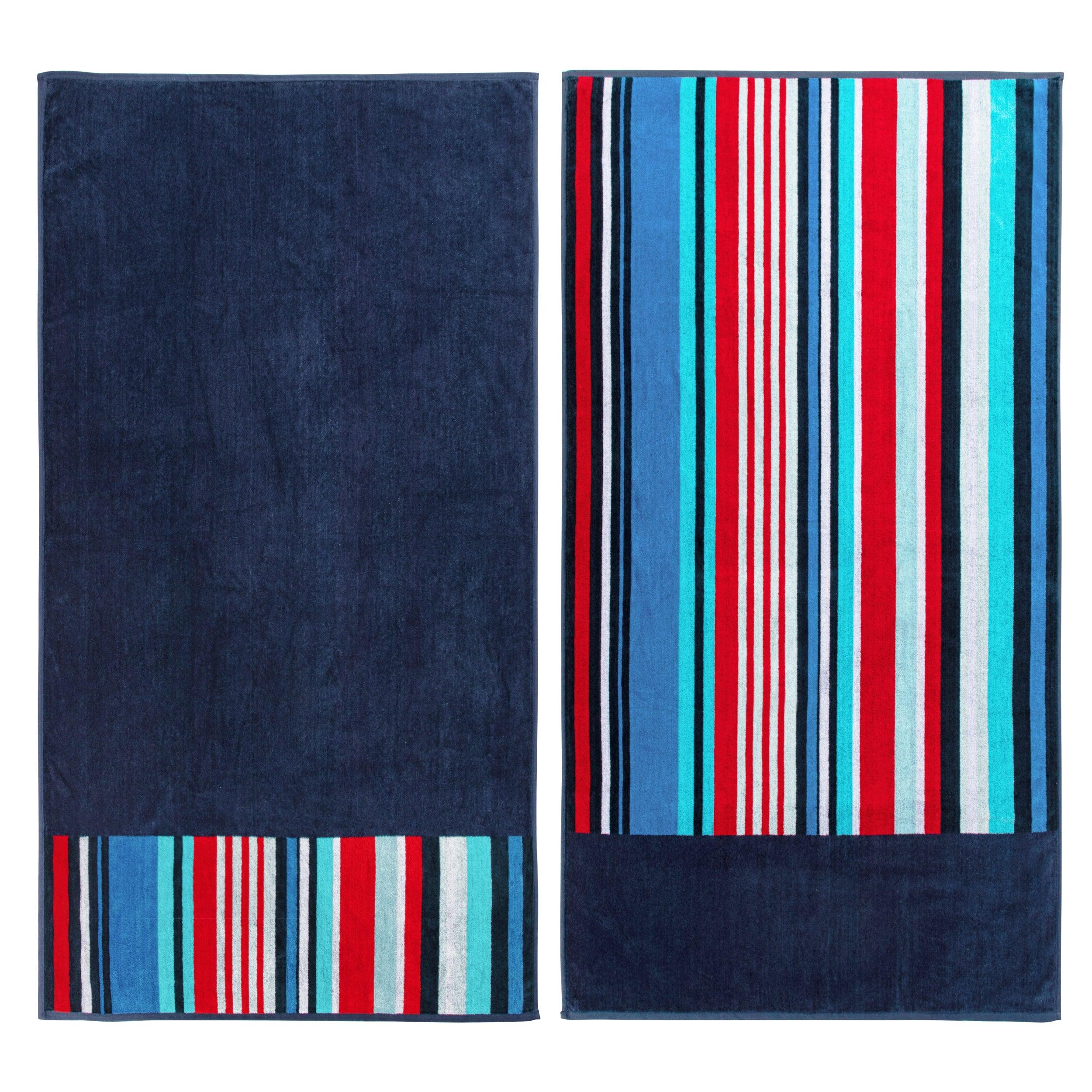 Nautical Stripe Cotton Oversized 2 Piece Beach Towel Set - Beach Towel by Superior