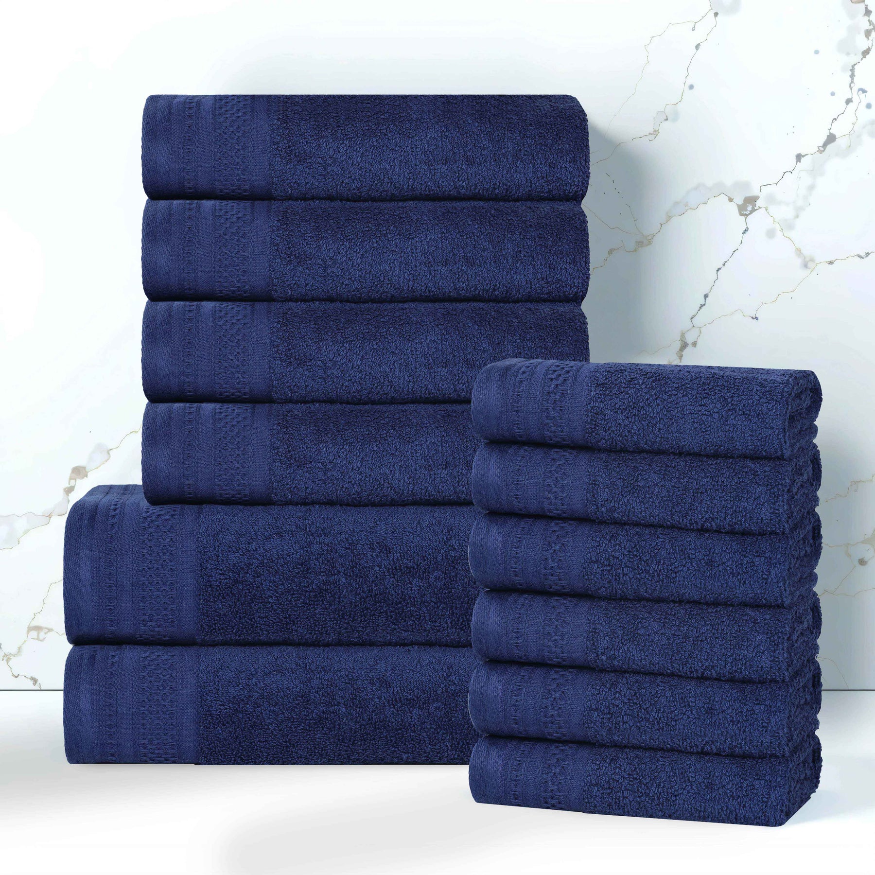 Honeycomb Textured Waffle Border Cotton 12 Piece Towel Set