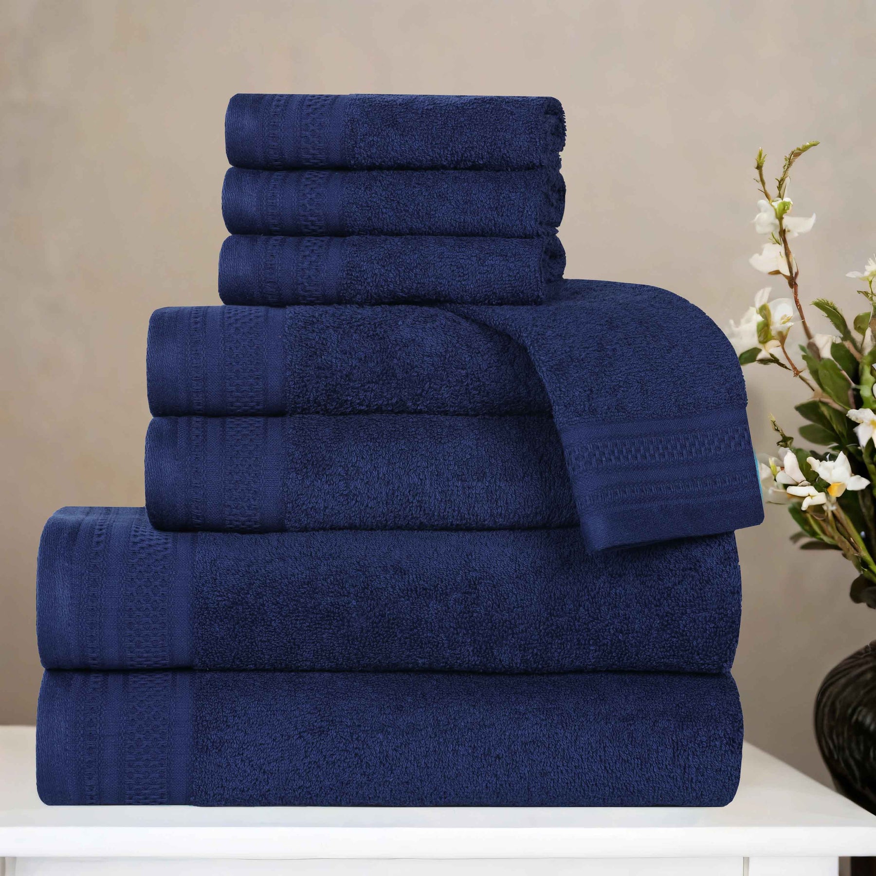 Honeycomb Textured Waffle Border Cotton 8 Piece Towel Set