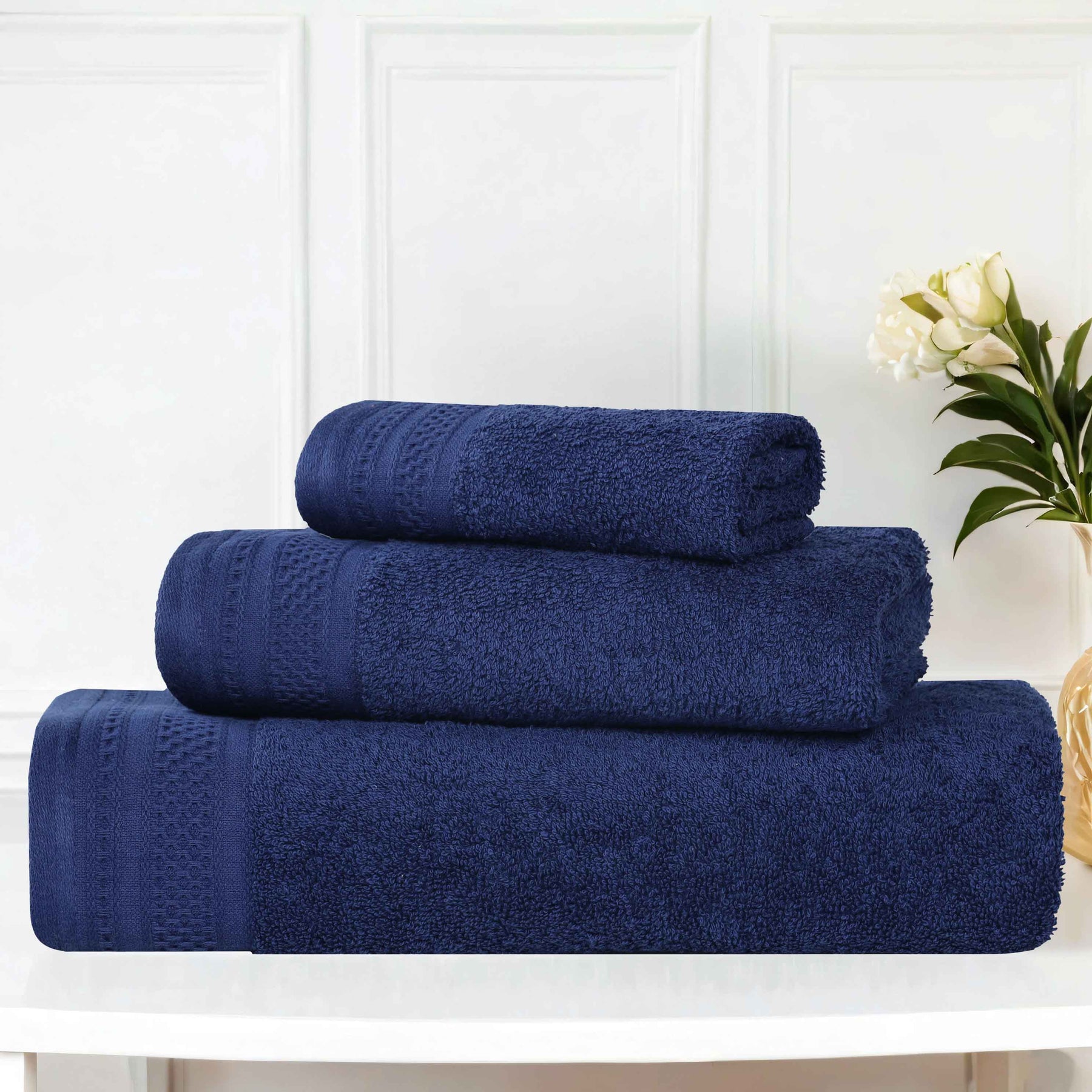 Honeycomb Textured Waffle Border Cotton 3 Piece Towel Set