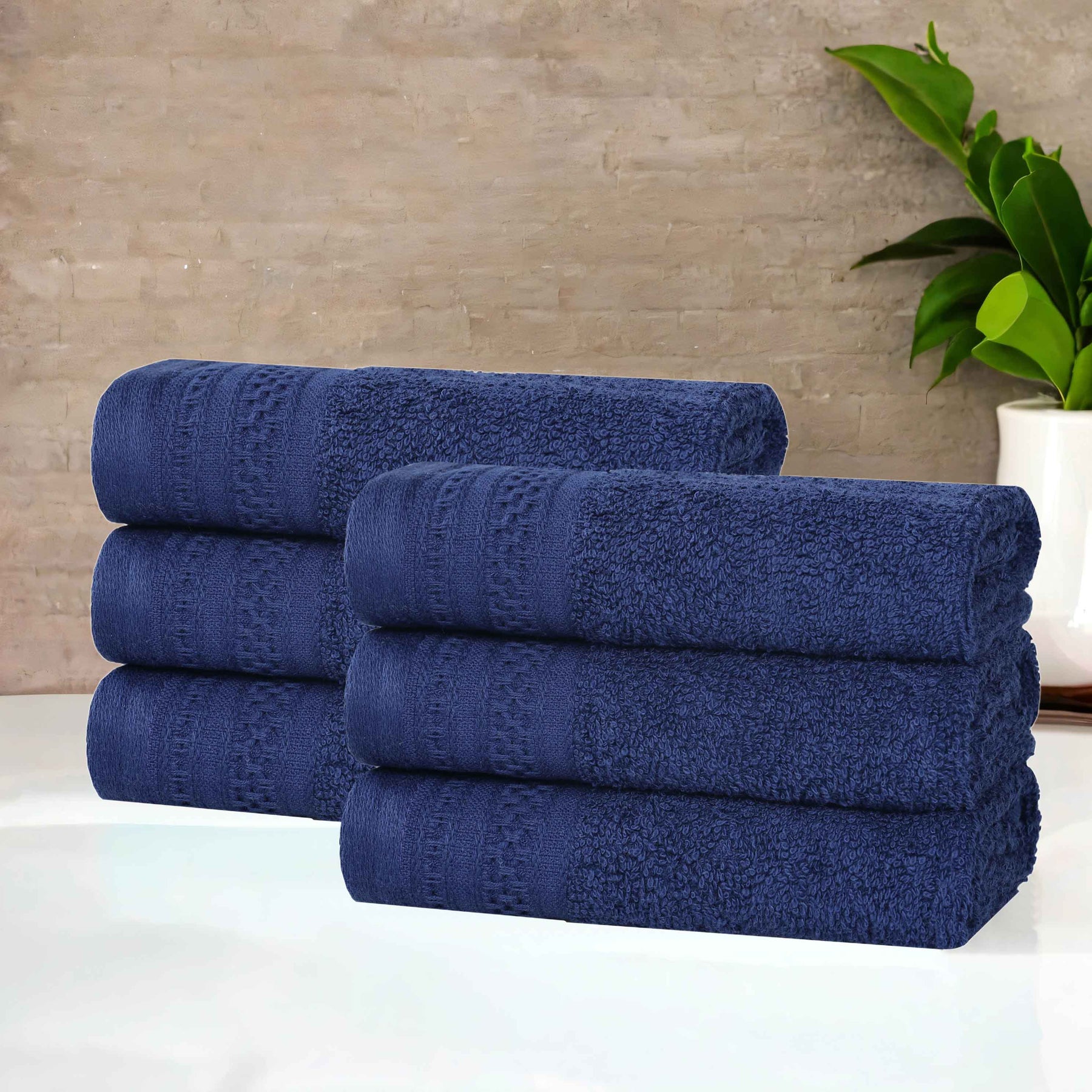 Honeycomb Textured Waffle Border Cotton Face Towels, Set of 6