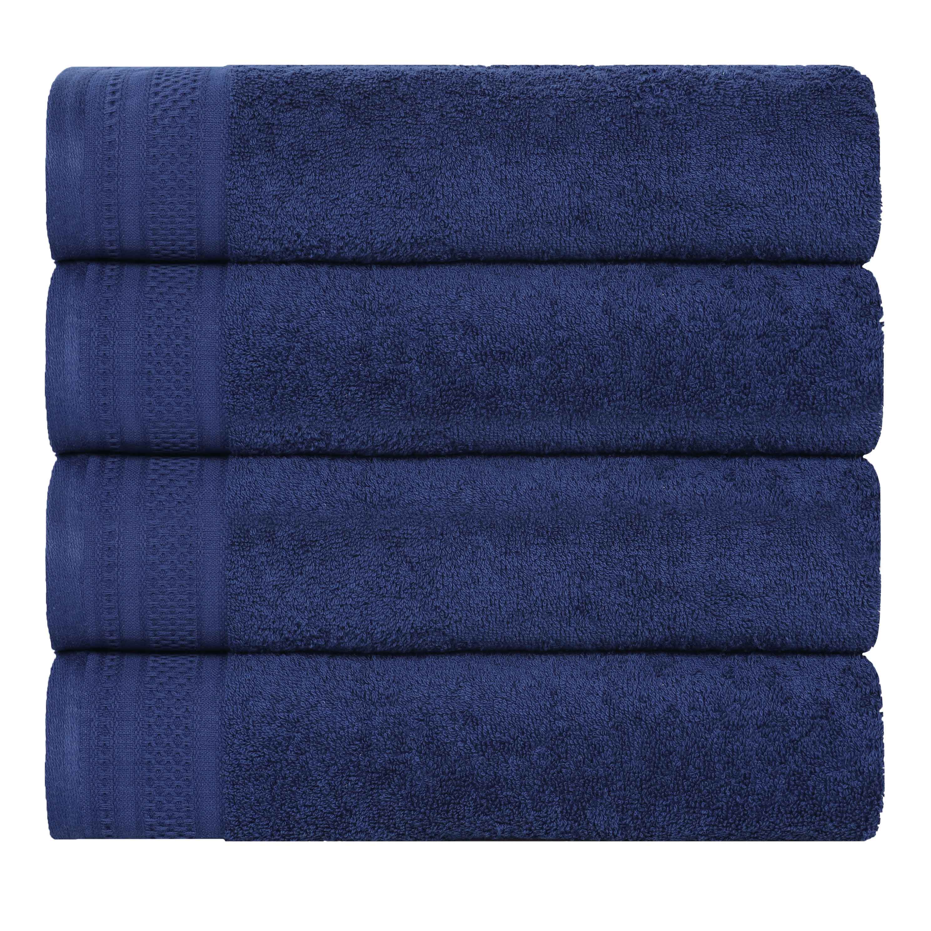 Honeycomb Textured Waffle Border Cotton Bath Towels, Set of 4 - Bath Towel by Superior