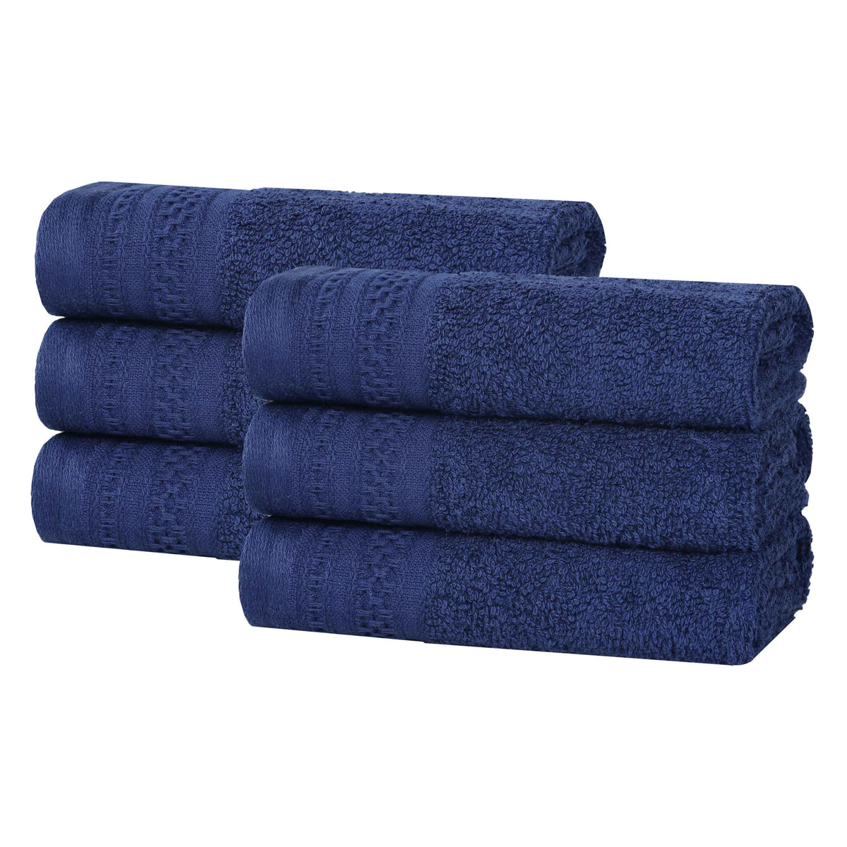 Honeycomb Textured Waffle Border Cotton Face Towels, Set of 6