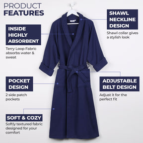 Waffle Weave Cotton Soft Lightweight Oversized Unisex Adult Bath Robe - NavyBlue