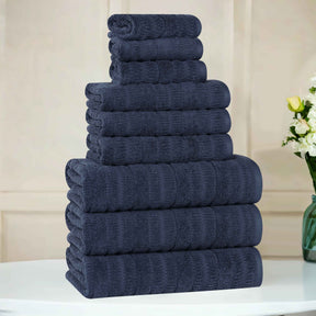 Mika Smart Twist Cotton Solid Textured Ribbed 9 Piece Towel Set