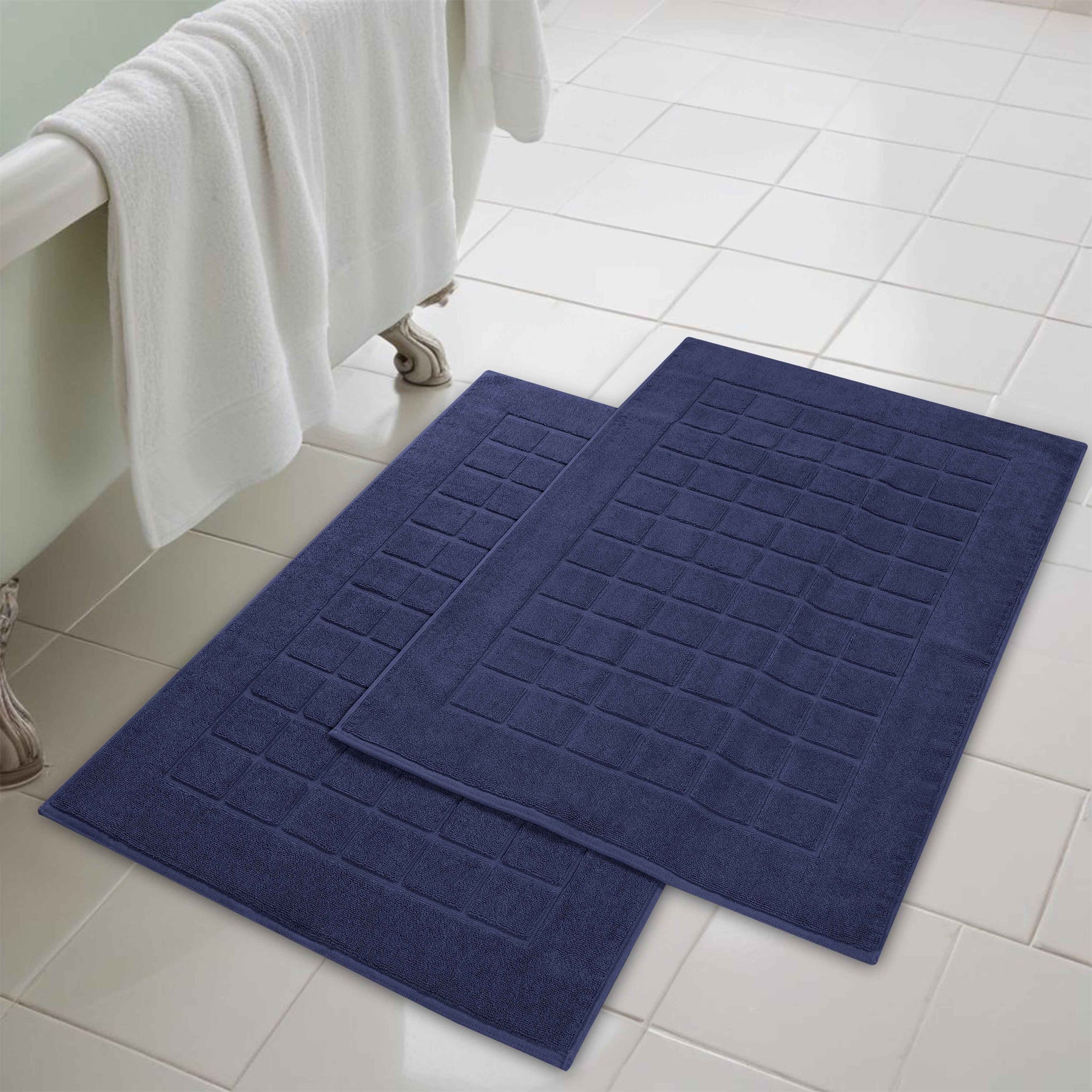 Nora Cotton Solid Absorbent Thick Checkered Washable Bath Mat Set of 2