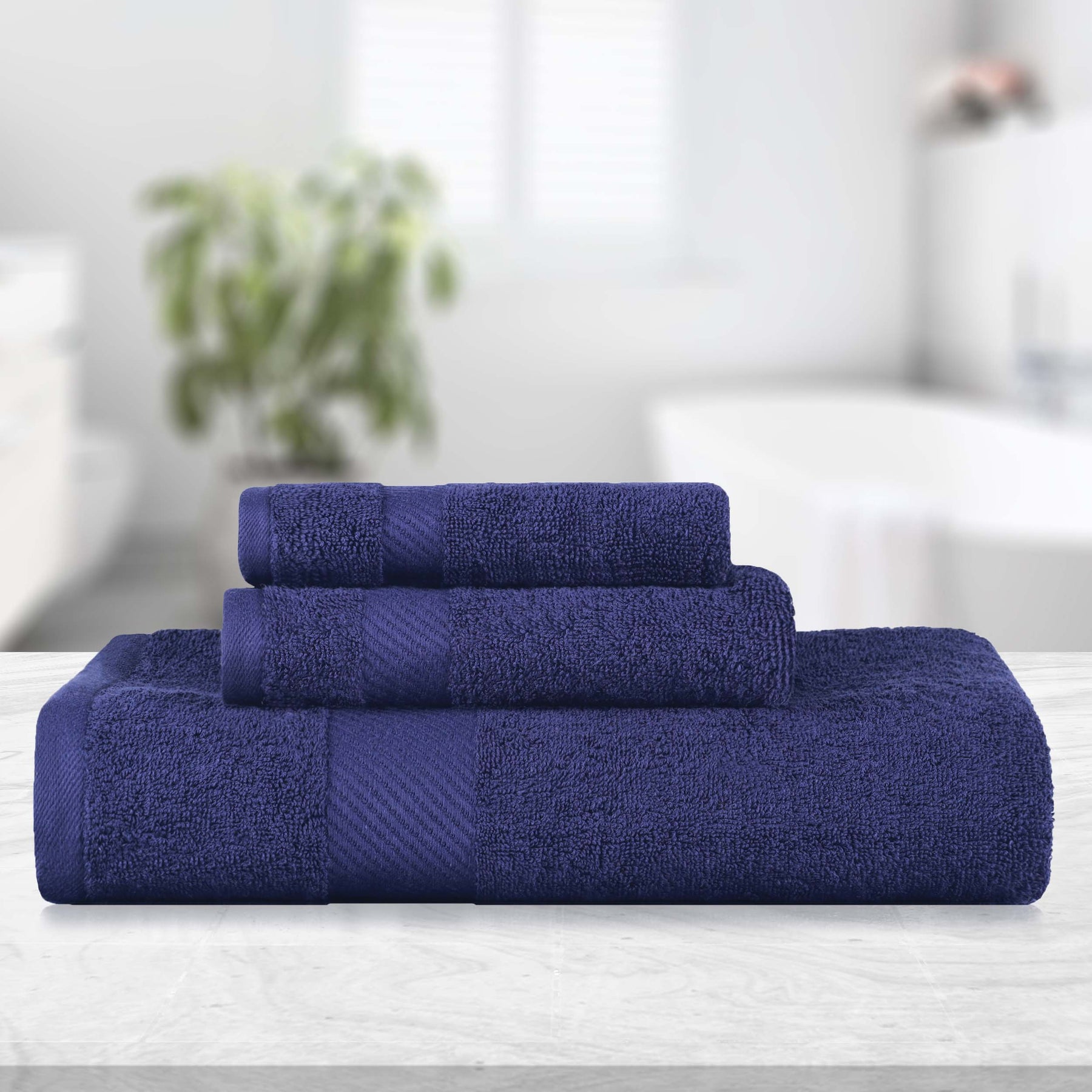 Kendell Egyptian Cotton Quick Drying 3 Piece Towel Set - NavyBlue