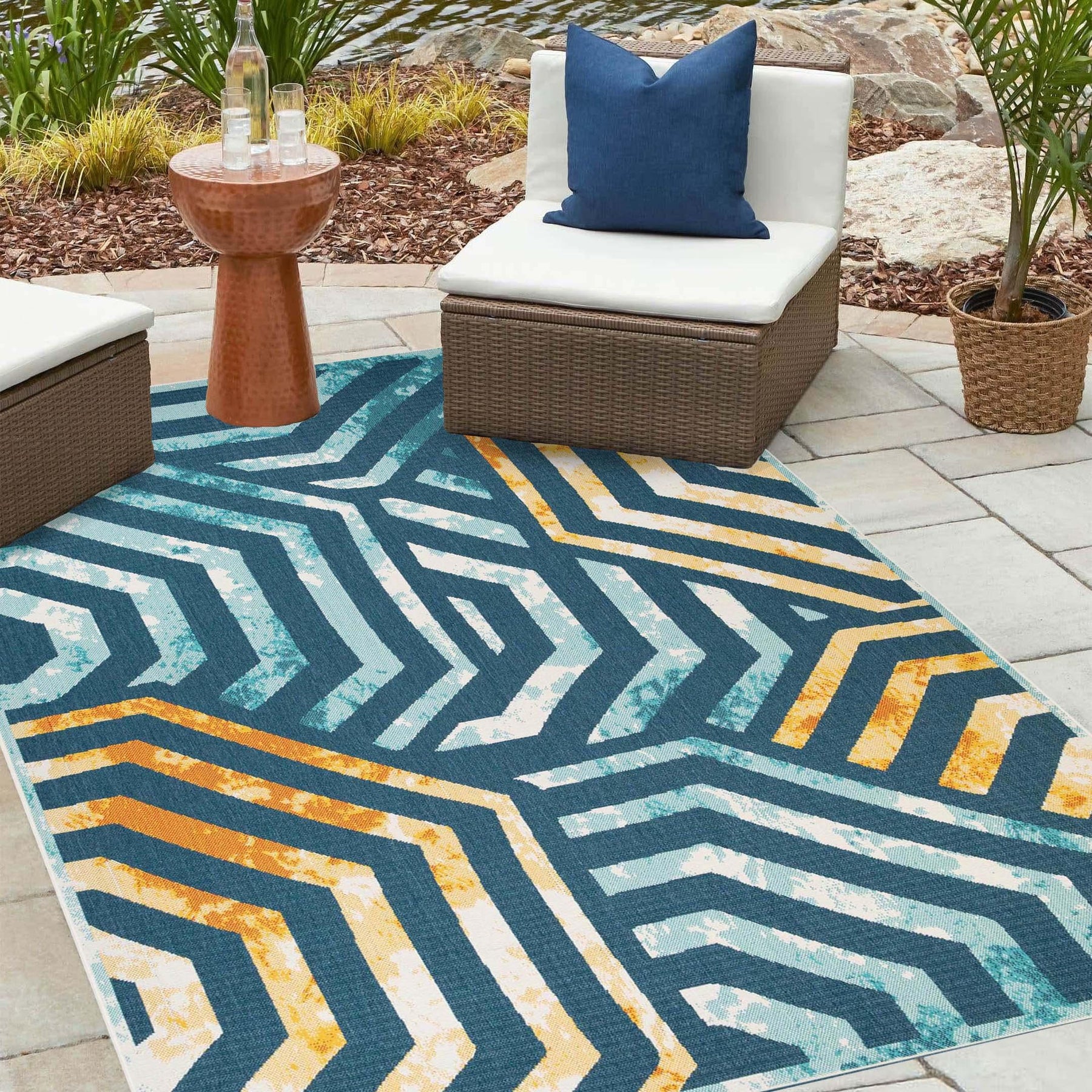 Waimea Modern Geometric Coastal Indoor Outdoor Area Rug - Rugs by Superior - Superior 