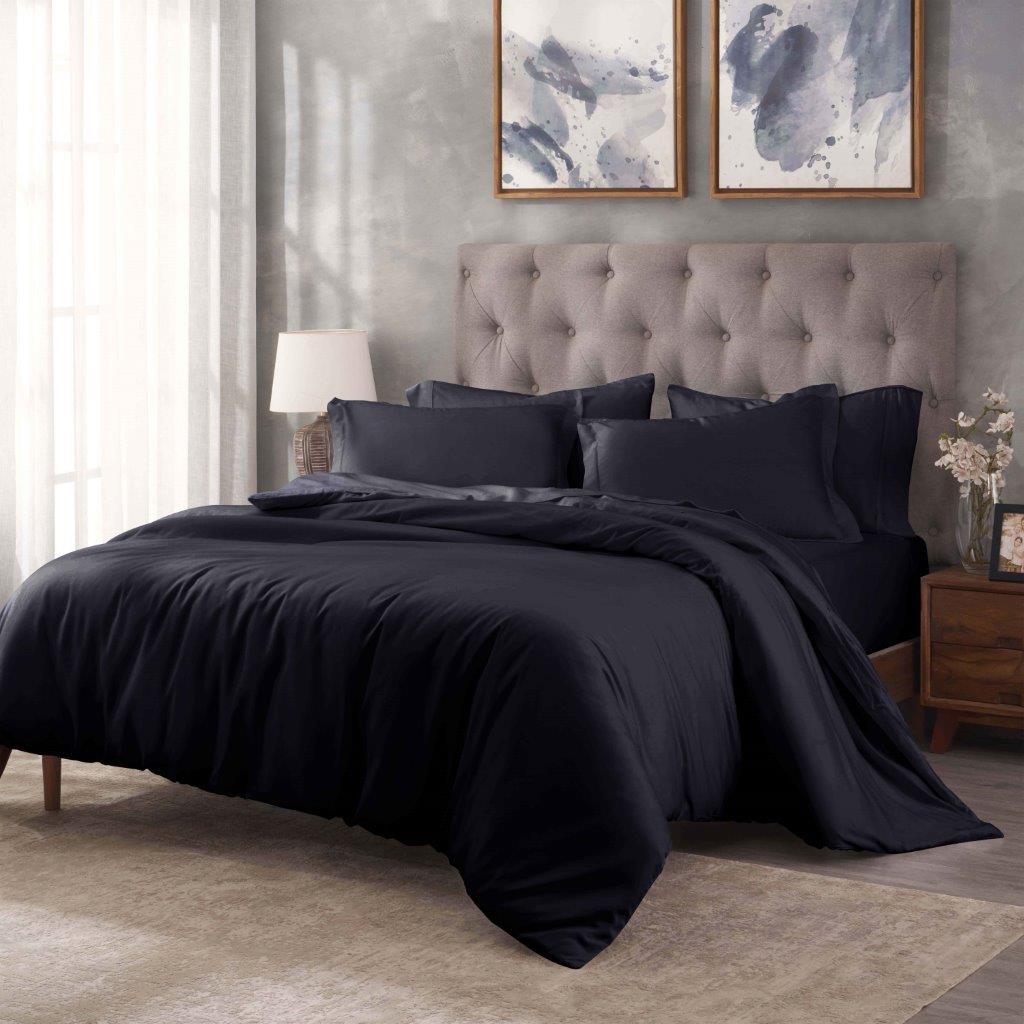 Egyptian Cotton 400 Thread Count Solid Luxury Duvet Cover Set - NavyBlue