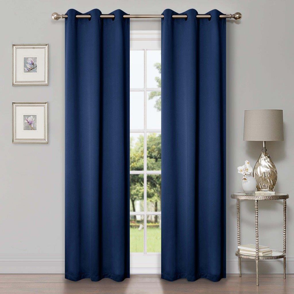 Solid Machine Washable Room Darkening Blackout Curtain 42 Inches - NavyBlue