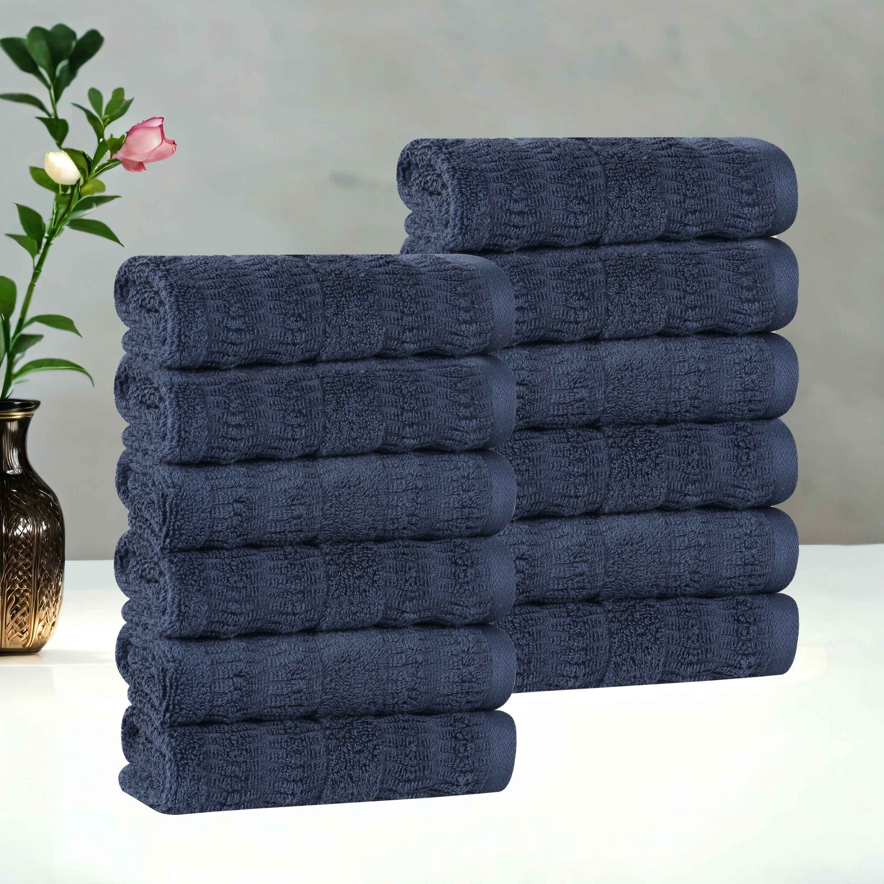 Mika Smart Twist Cotton Solid Textured Ribbed Face Towels, Set of 12