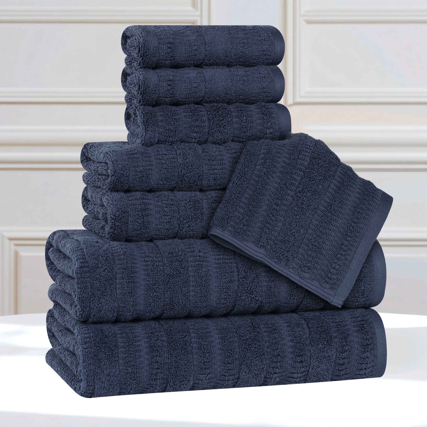 Mika Smart Twist Cotton Solid Textured Ribbed 8 Piece Towel Set