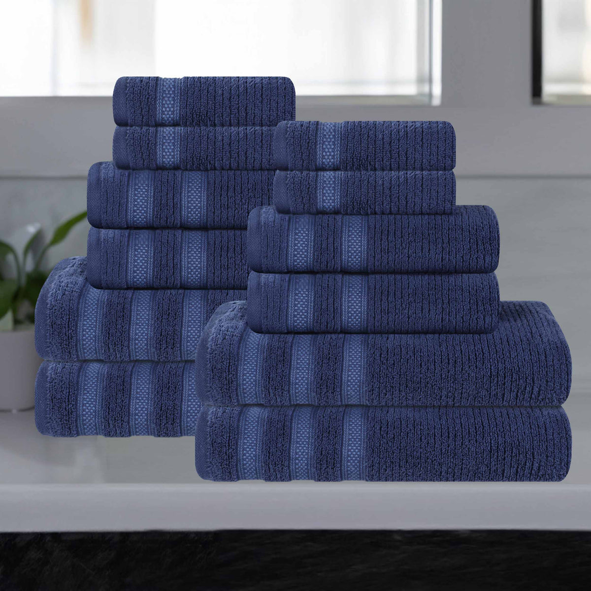 Brea Zero Twist Cotton Ribbed Geometric Border 12 Piece Towel Set