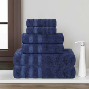 Brea Zero Twist Cotton Ribbed Geometric Border 6 Piece Towel Set