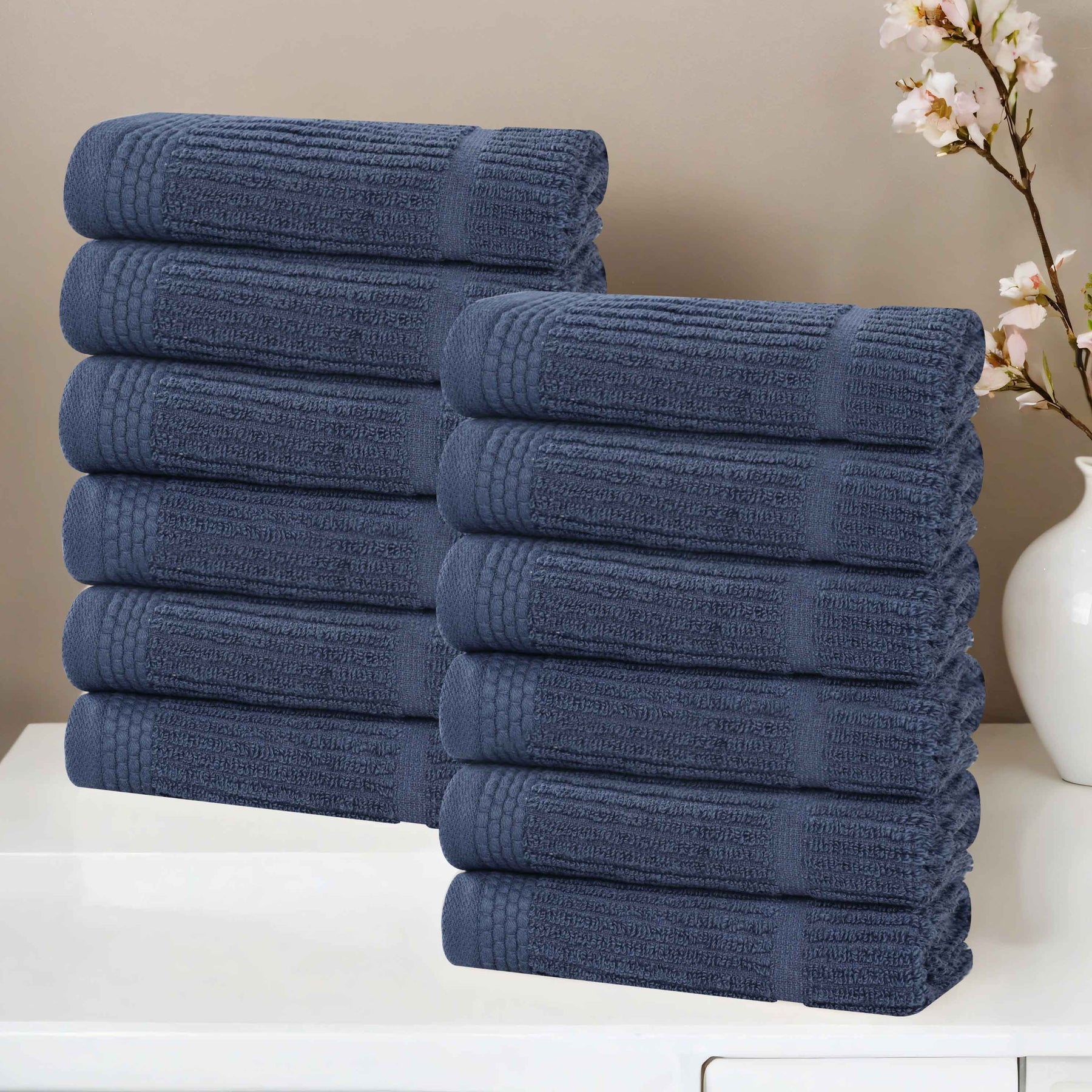 Milo Smart Twist Cotton Medium Weight Solid Face Towels, Set of 12