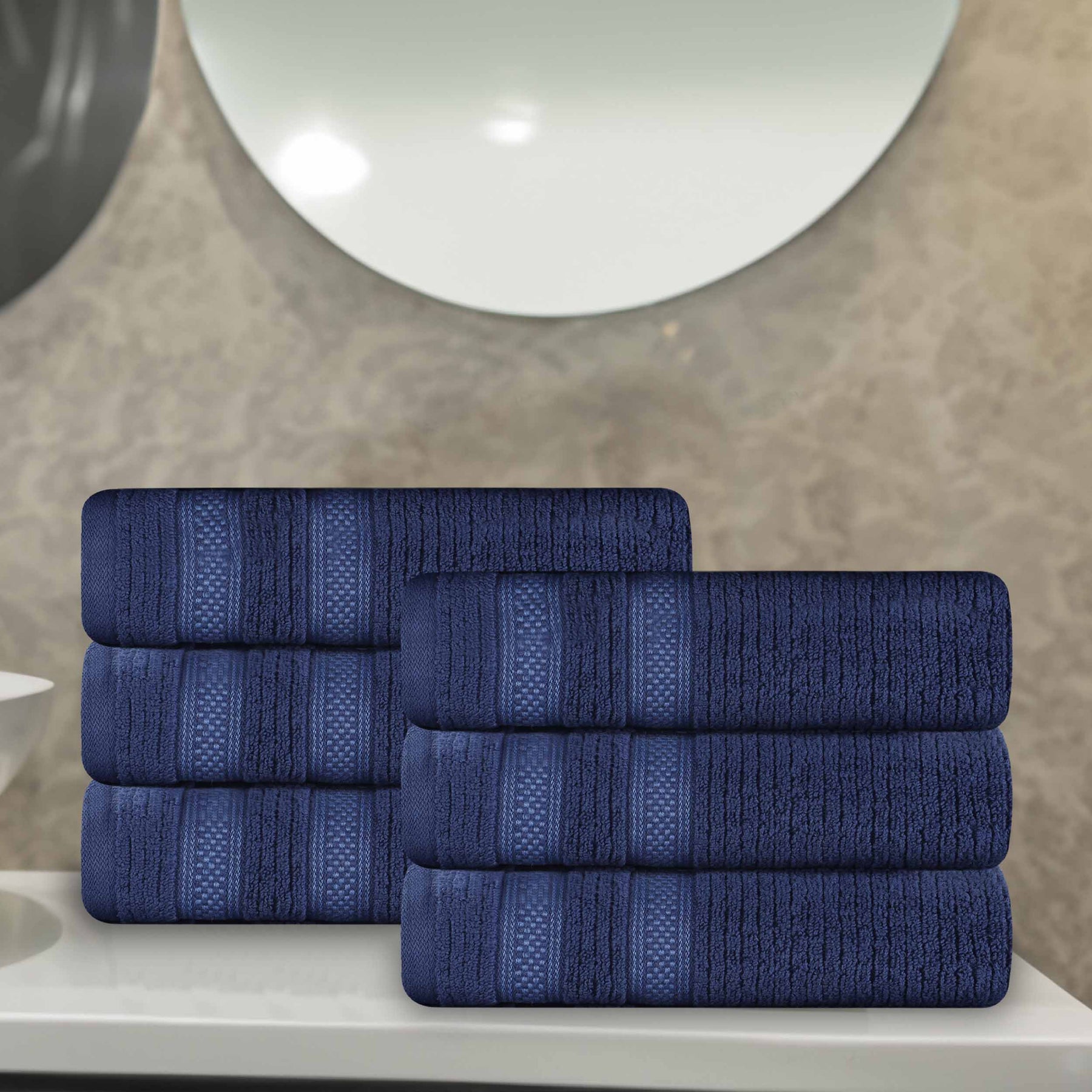 Brea Zero Twist Cotton Ribbed Modern Geometric Hand Towel Set of 6