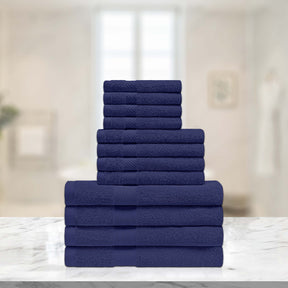 Eco-Friendly Egyptian Cotton Cotton Absorbent 12 Piece Assorted Towel Set - NavyBlue