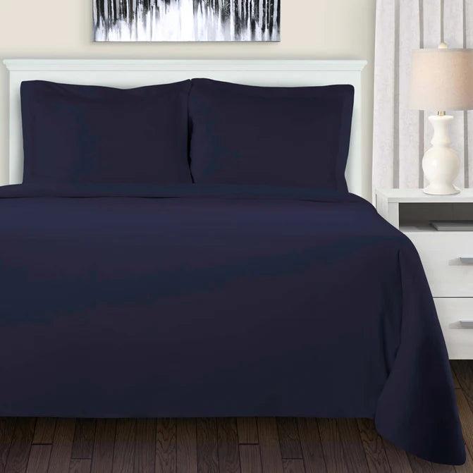 Cotton Flannel Solid Duvet Cover Set with Button Closure - NavyBlue